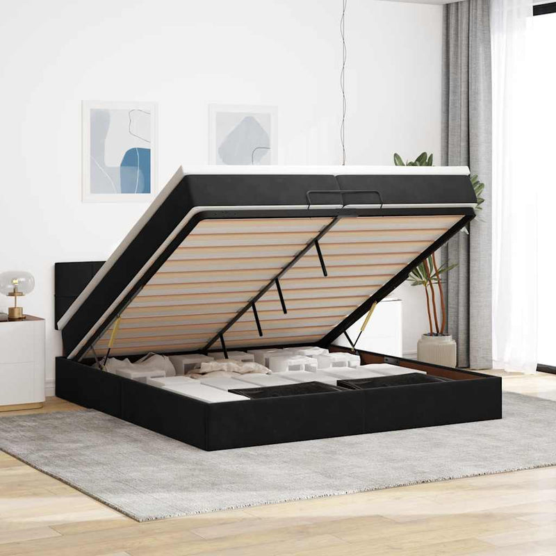 vidaXL Ottomán ágykeret matraccal fekete 200x200 cm bársony