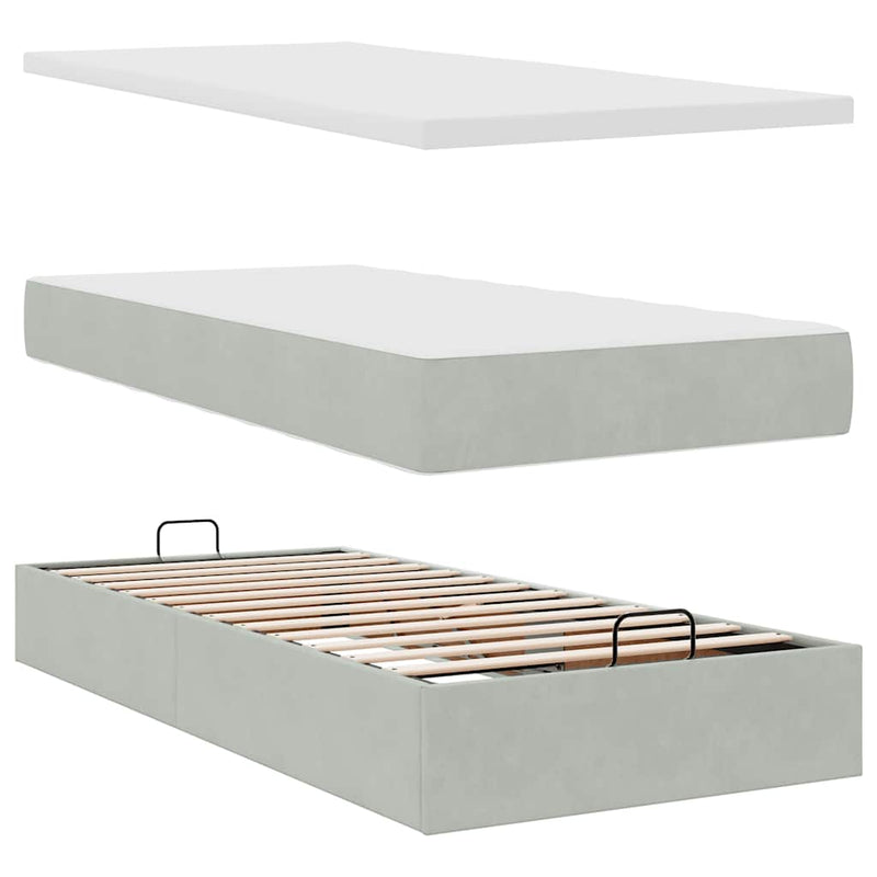 vidaXL Ottomán ágykeret matraccal világosszürke 80x200cm bársony