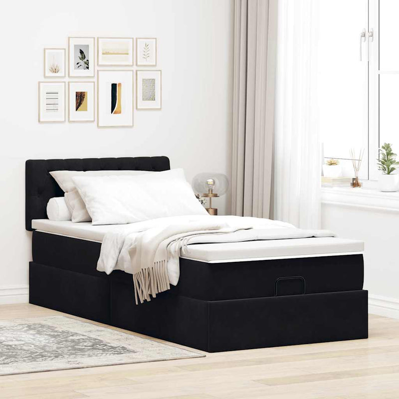 vidaXL Ottomán ágykeret matraccal fekete 80x200cm bársony
