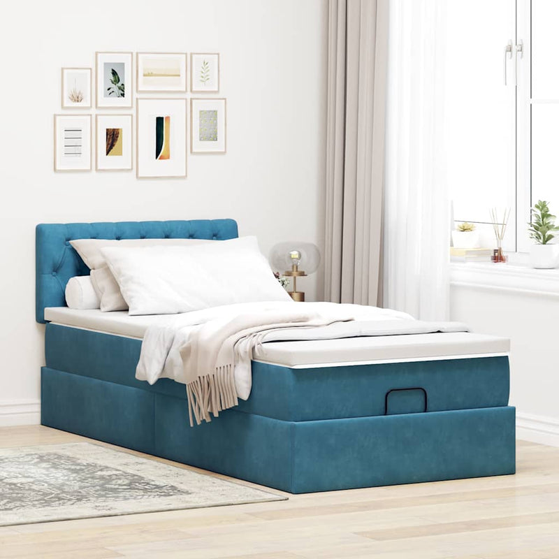 vidaXL Ottomán ágykeret matraccal sötétkék 80x200cm bársony