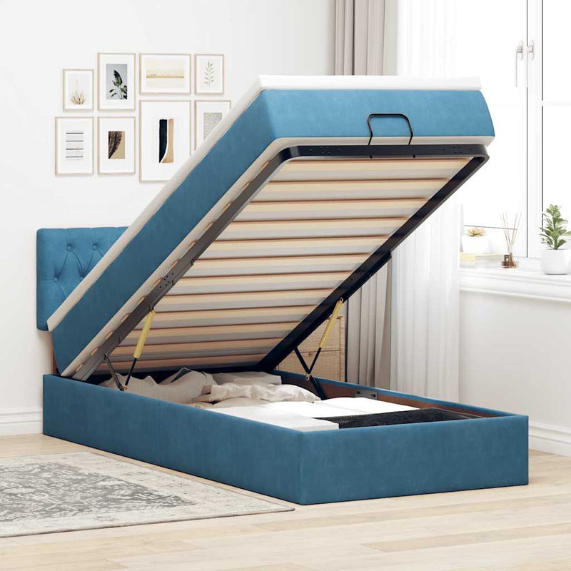 vidaXL Ottomán ágykeret matraccal sötétkék 80x200cm bársony