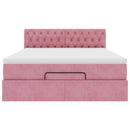 vidaXL Ottomán ágykeret matraccal rózsaszín 140x200cm bársony
