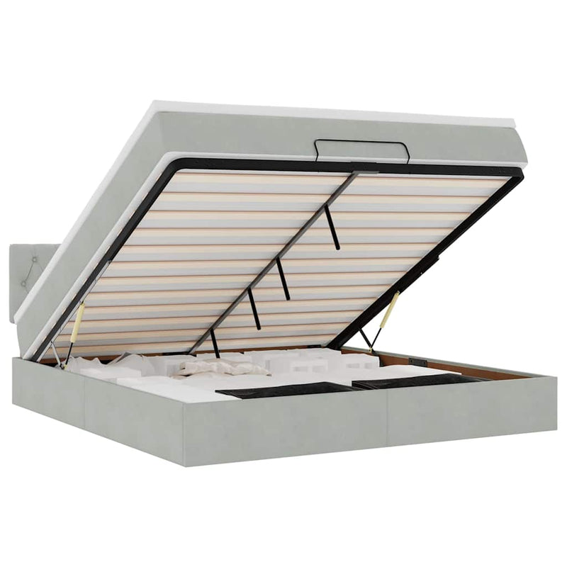 vidaXL Ottomán ágykeret matraccal világosszürke 160x200cm bársony