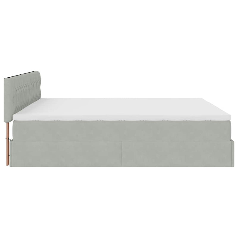 vidaXL Ottomán ágykeret matraccal világosszürke 200x200 cm bársony