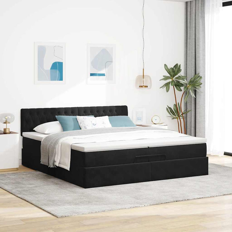 vidaXL Ottomán ágykeret matraccal fekete 200x200 cm bársony