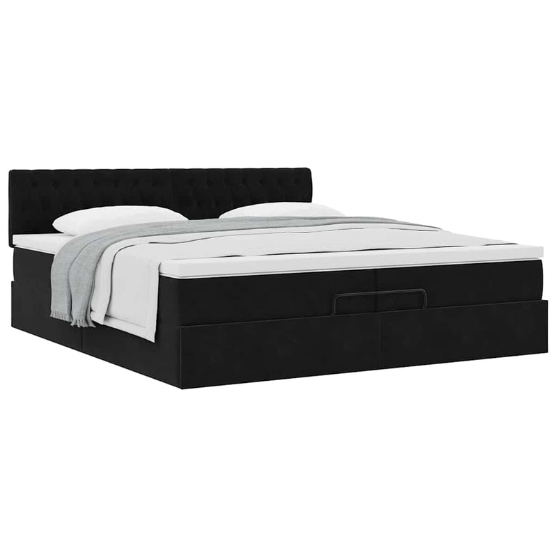 vidaXL Ottomán ágykeret matraccal fekete 200x200 cm bársony