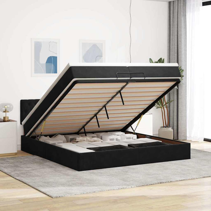 vidaXL Ottomán ágykeret matraccal fekete 200x200 cm bársony