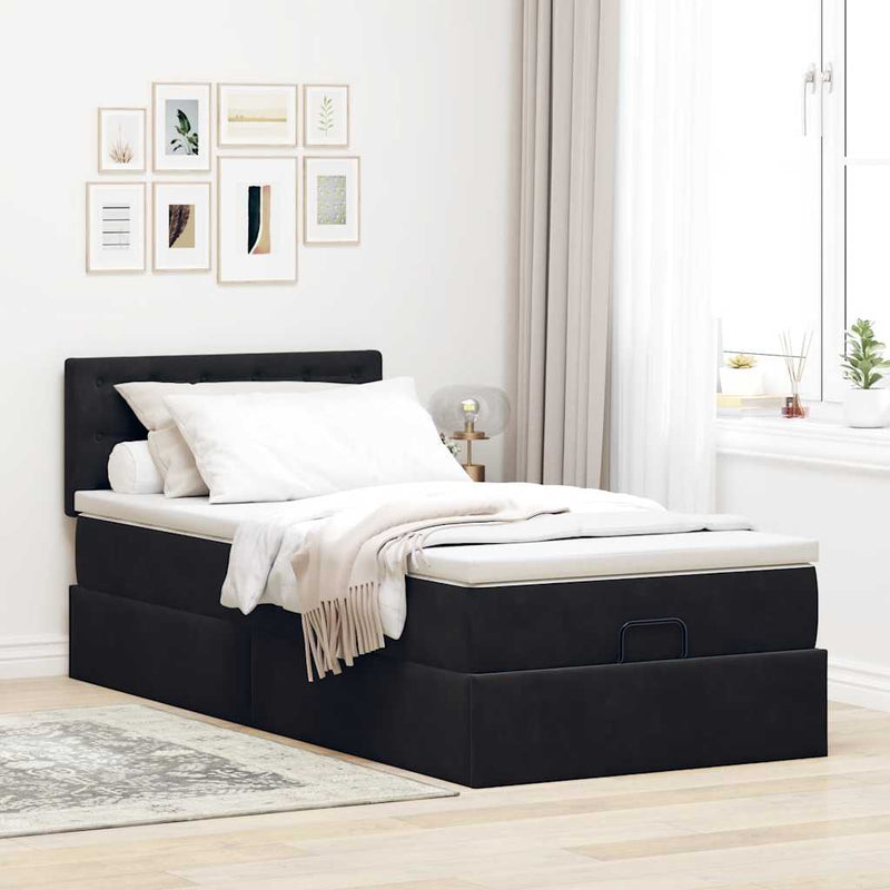 vidaXL Ottomán ágykeret matraccal fekete 80x200cm bársony