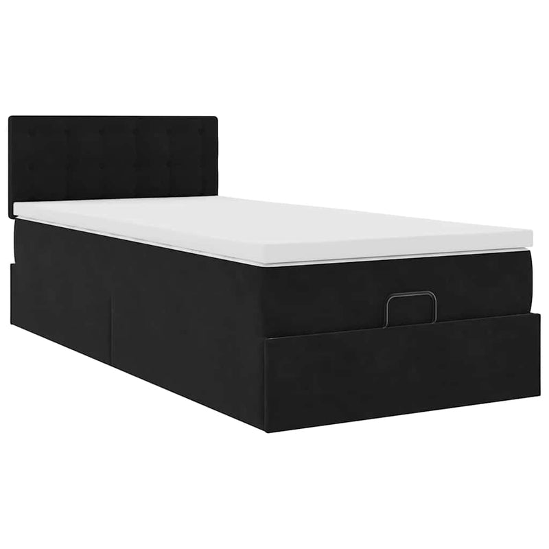 vidaXL Ottomán ágykeret matraccal fekete 80x200cm bársony