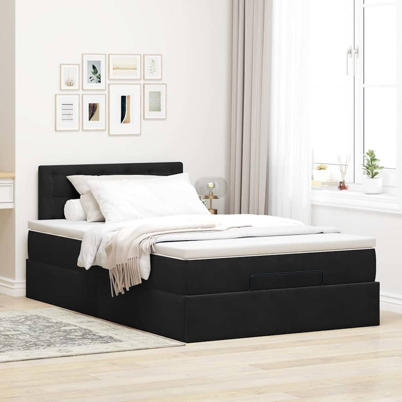 vidaXL fekete bársony ottomán ágy matraccal 120x190 cm