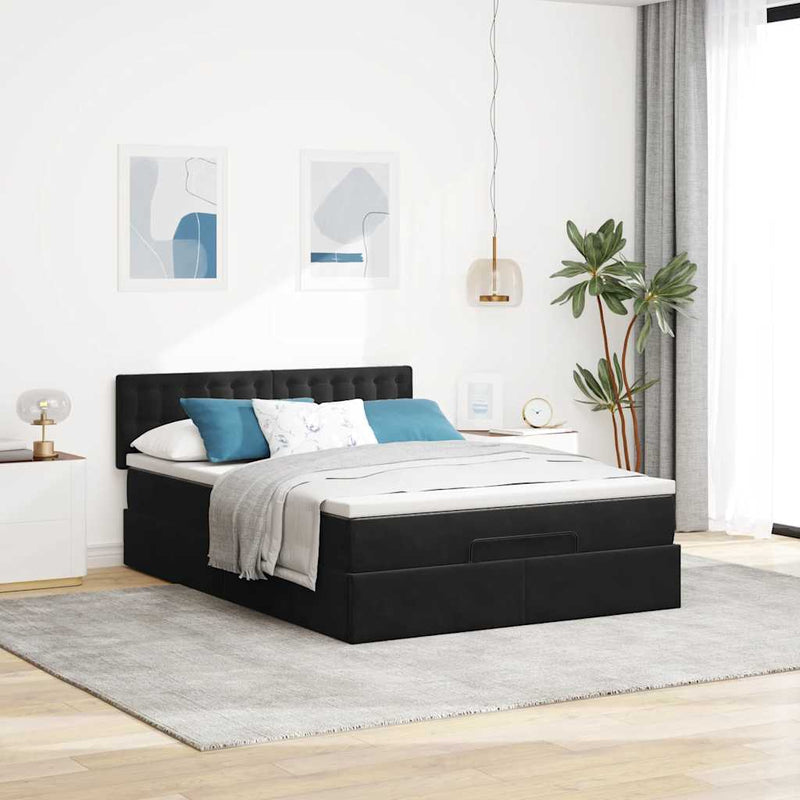 vidaXL Ottomán ágykeret matraccal fekete 140x200cm bársony