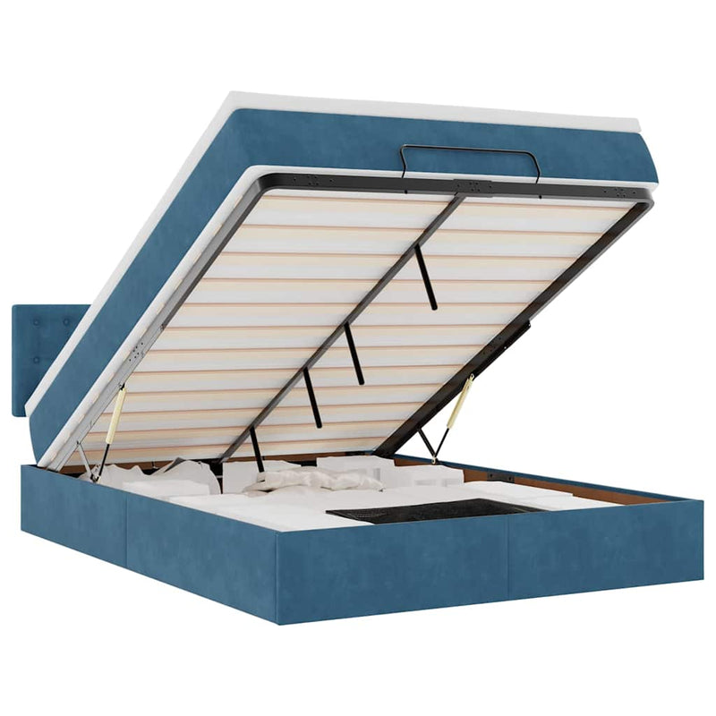 vidaXL Ottomán ágykeret matraccal sötétkék 140x200cm bársony