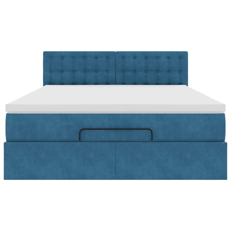 vidaXL Ottomán ágykeret matraccal sötétkék 140x200cm bársony
