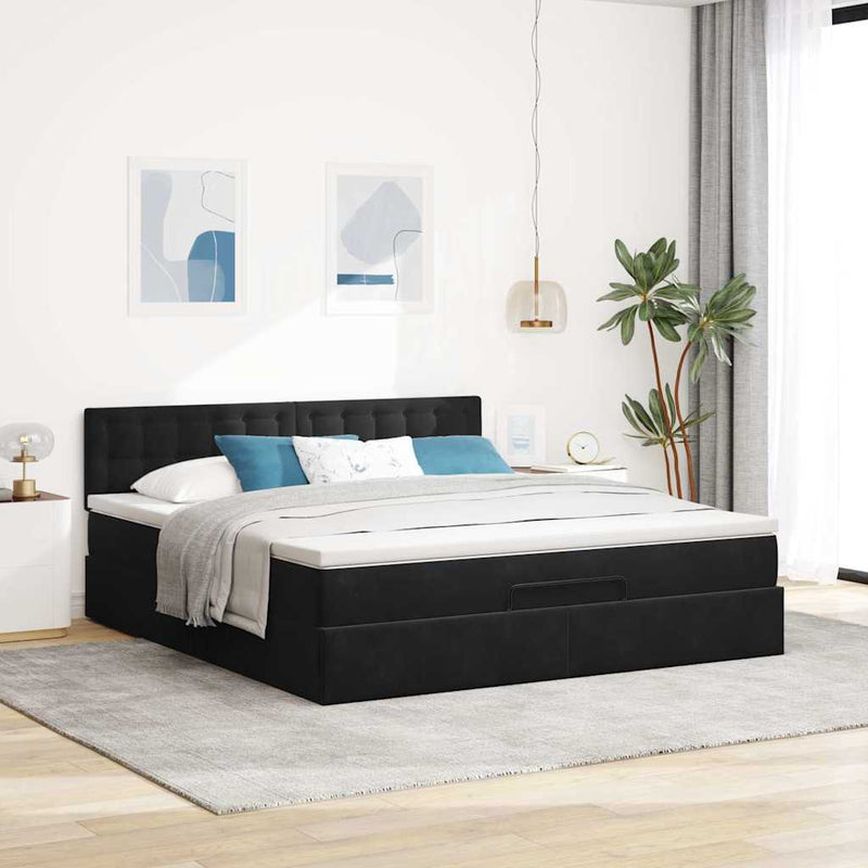 vidaXL Ottomán ágykeret matraccal fekete 160x200cm bársony