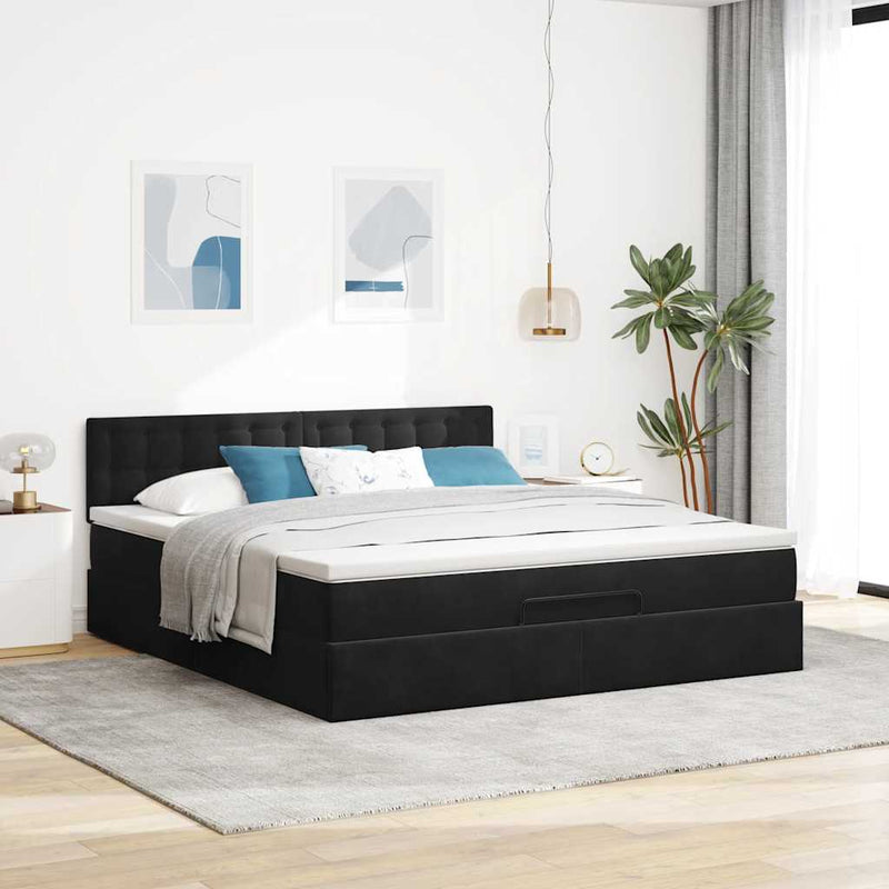 vidaXL Ottomán ágykeret matraccal fekete 180x200cm bársony
