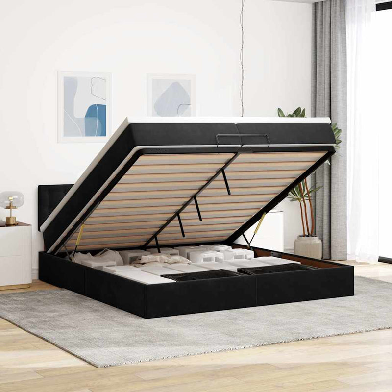 vidaXL Ottomán ágykeret matraccal fekete 200x200 cm bársony