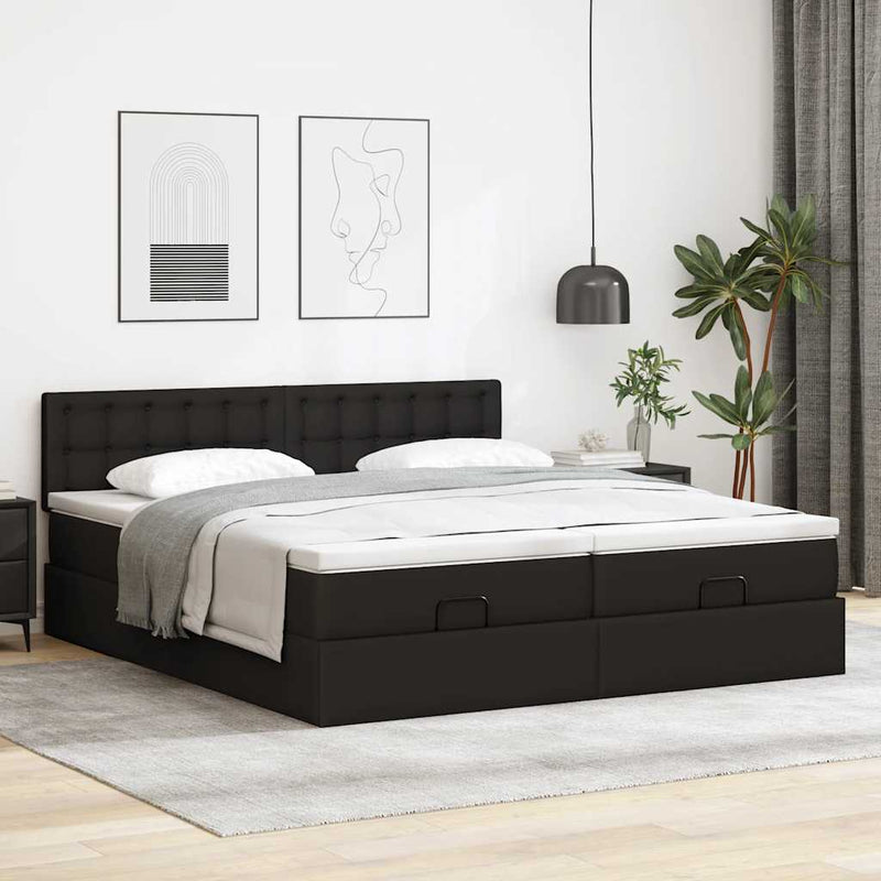 vidaXL Ottomán ágykeret matracokkal Fekete 180x200cm műbőr
