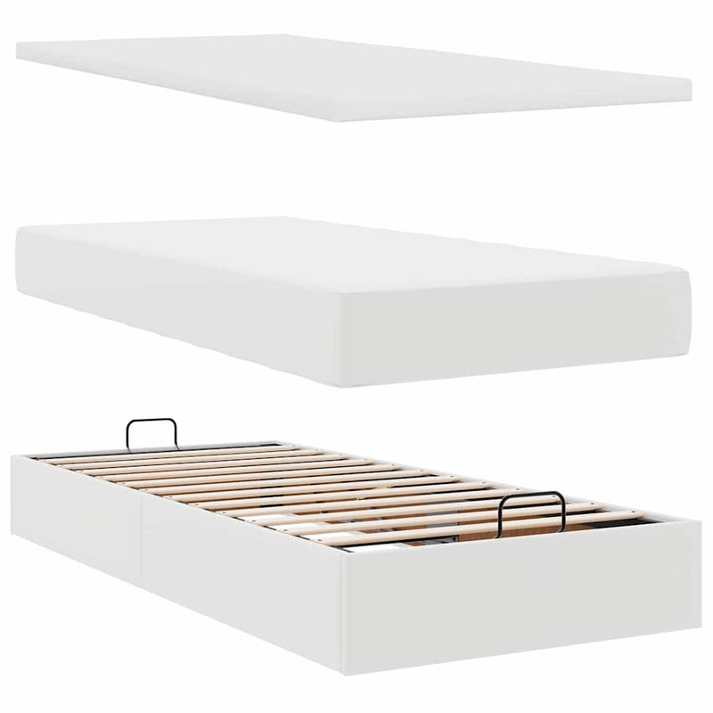 vidaXL Ottomán ágykeret matraccal Fehér 200x200cm műbőrrel
