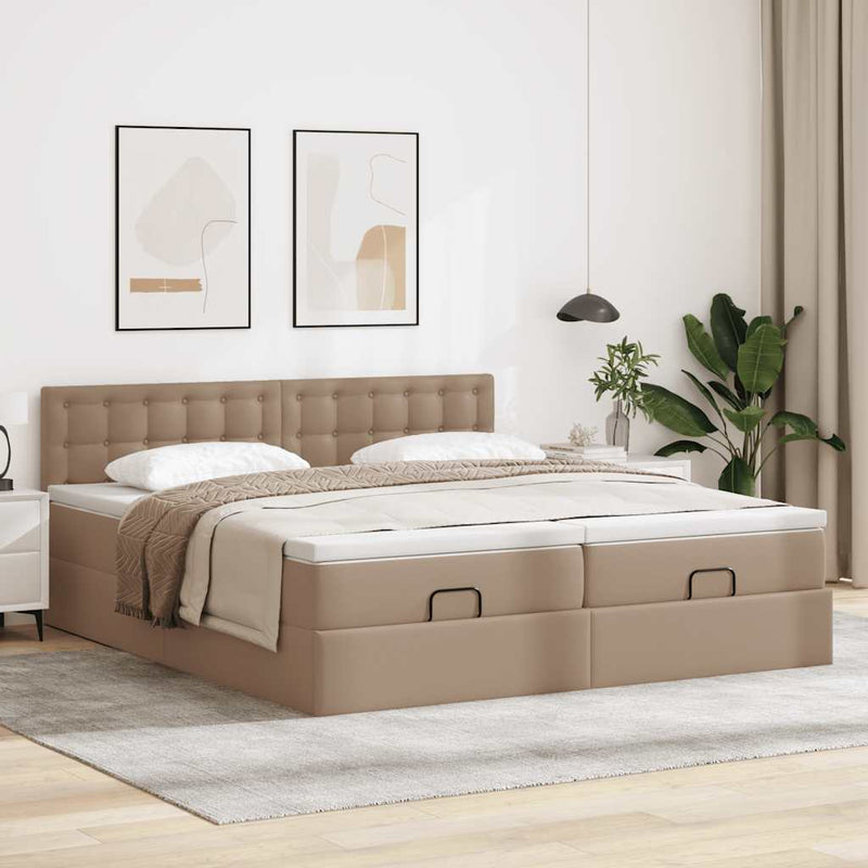 vidaXL Ottomán ágykeret matraccal Cappucino 200x200cm műbőrrel