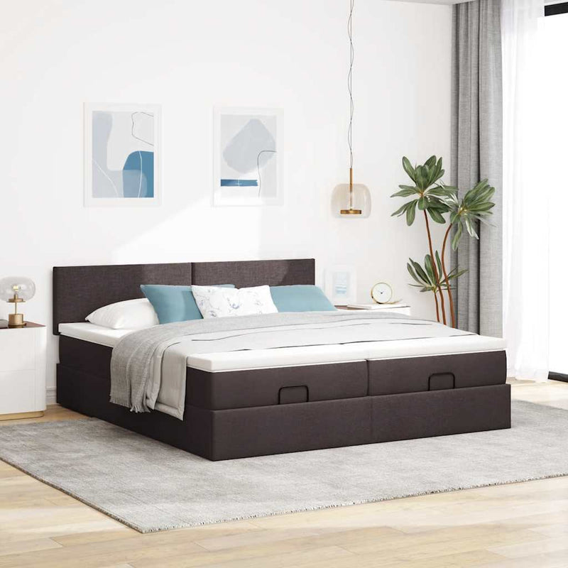 vidaXL Ottomán ágykeret matracokkal Sötétbarna 160x200cm szövet