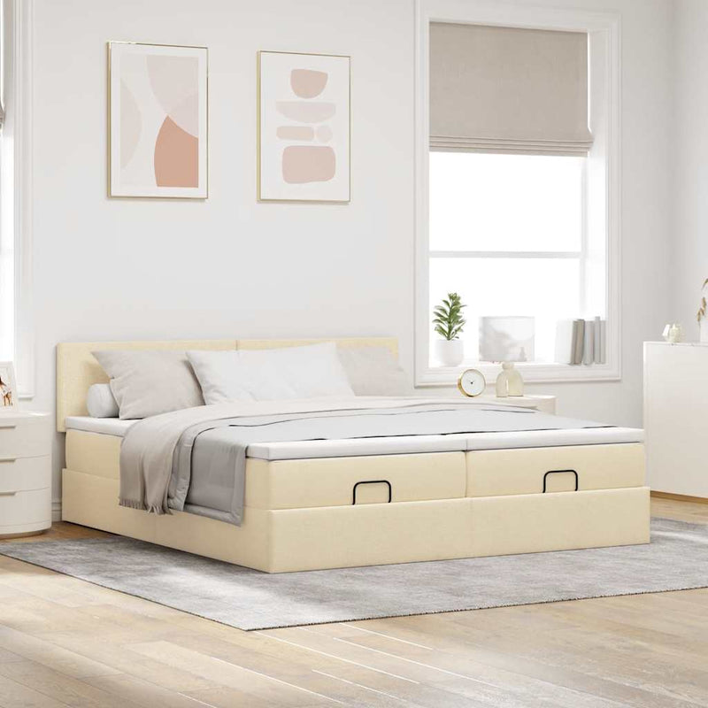 vidaXL Ottomán ágykeret matracokkal Krém 160x200cm szövet