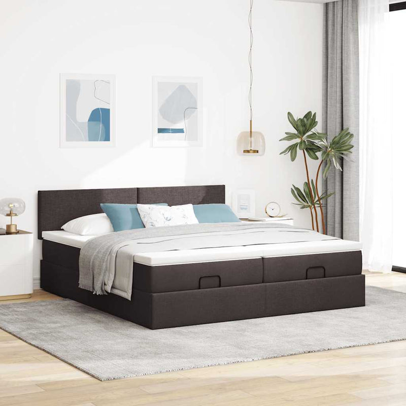 vidaXL Ottomán ágykeret matracokkal Sötétbarna 180x200cm szövet
