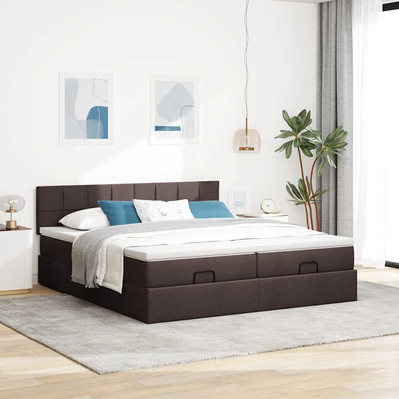 vidaXL Ottomán ágykeret matracokkal Sötétbarna 180x200cm szövet