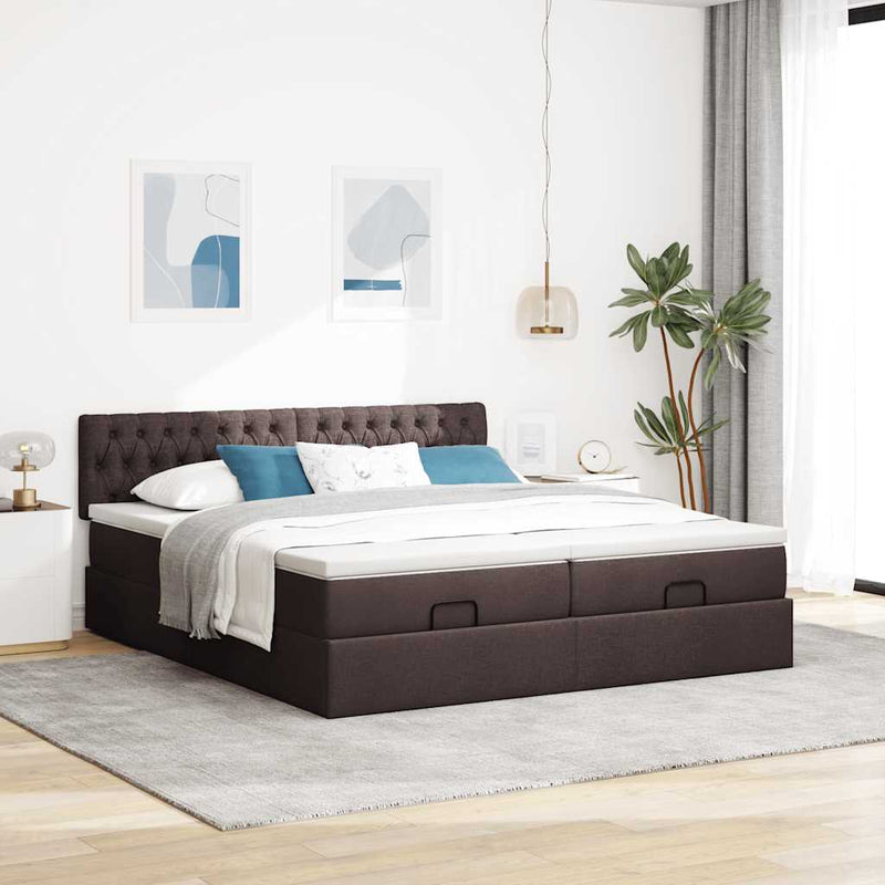 vidaXL Ottomán ágykeret matracokkal Sötétbarna 160x200cm szövet