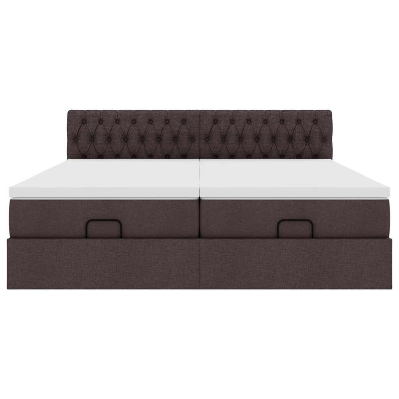 vidaXL Ottomán ágykeret matracokkal Sötétbarna 200x200cm szövet