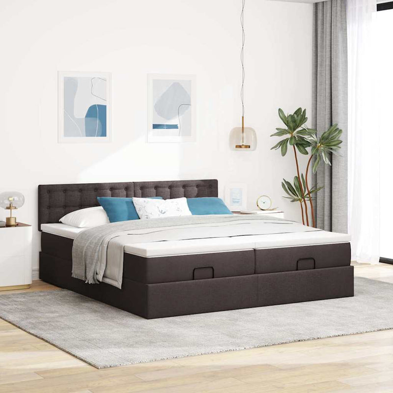 vidaXL Ottomán ágykeret matracokkal Sötétbarna 160x200cm szövet