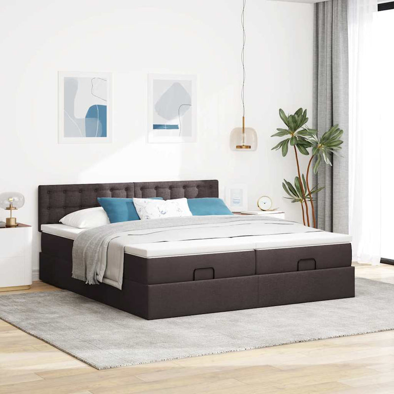 vidaXL Ottomán ágykeret matracokkal Sötétbarna 180x200cm szövet
