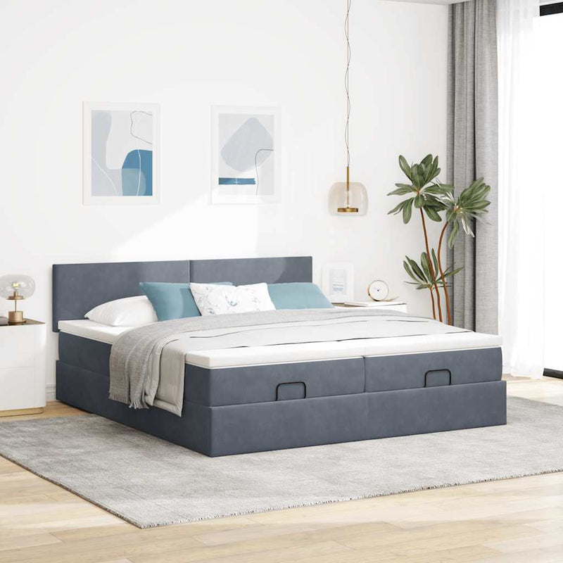 vidaXL Ottomán ágykeret matracokkal sötét szürke 160x200cm bársony