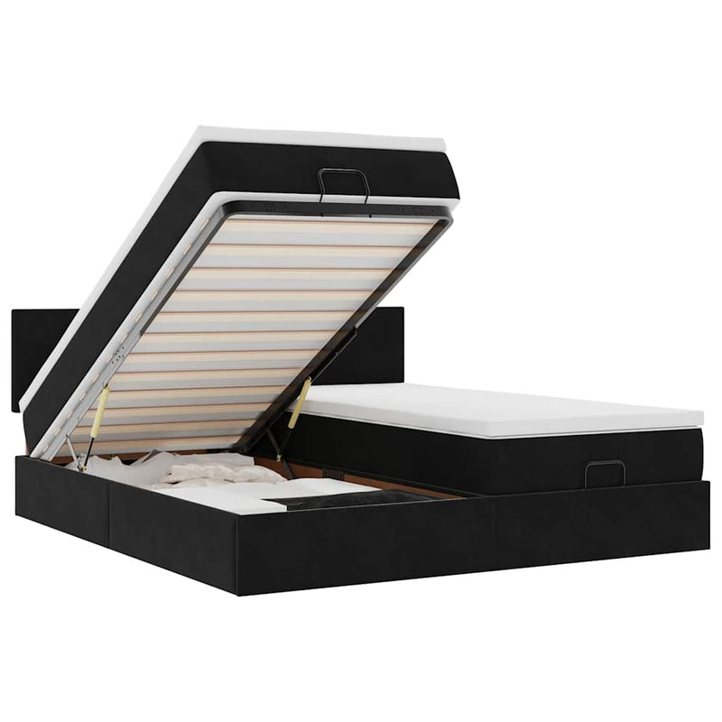 vidaXL Ottomán ágykeret matracokkal Fekete 200x200cm bársony