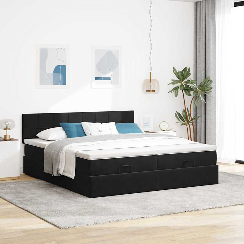 vidaXL Ottomán ágykeret matracokkal fekete 160x200cm bársony