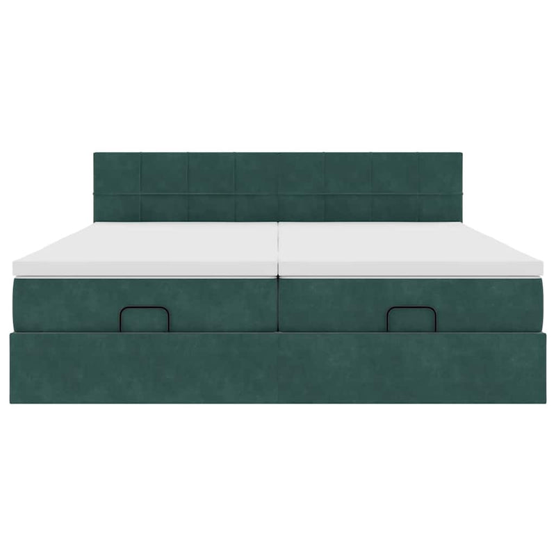 vidaXL Ottomán ágykeret matracokkal sötétzöld 180x200cm bársony