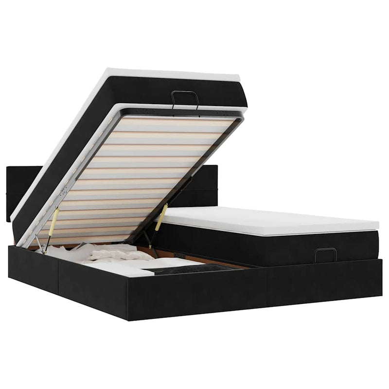 vidaXL Ottomán ágykeret matracokkal Fekete 200x200cm bársony