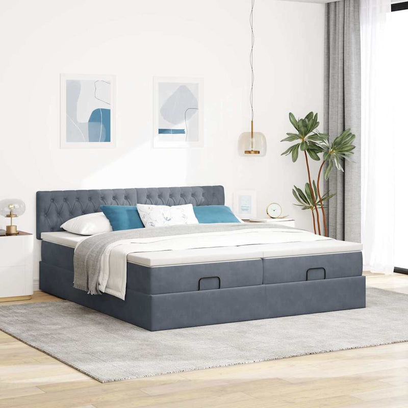 vidaXL Ottomán ágykeret matracokkal sötét szürke 160x200cm bársony