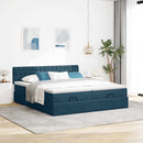 vidaXL Ottomán ágykeret matracokkal sötétkék 180x200cm bársony