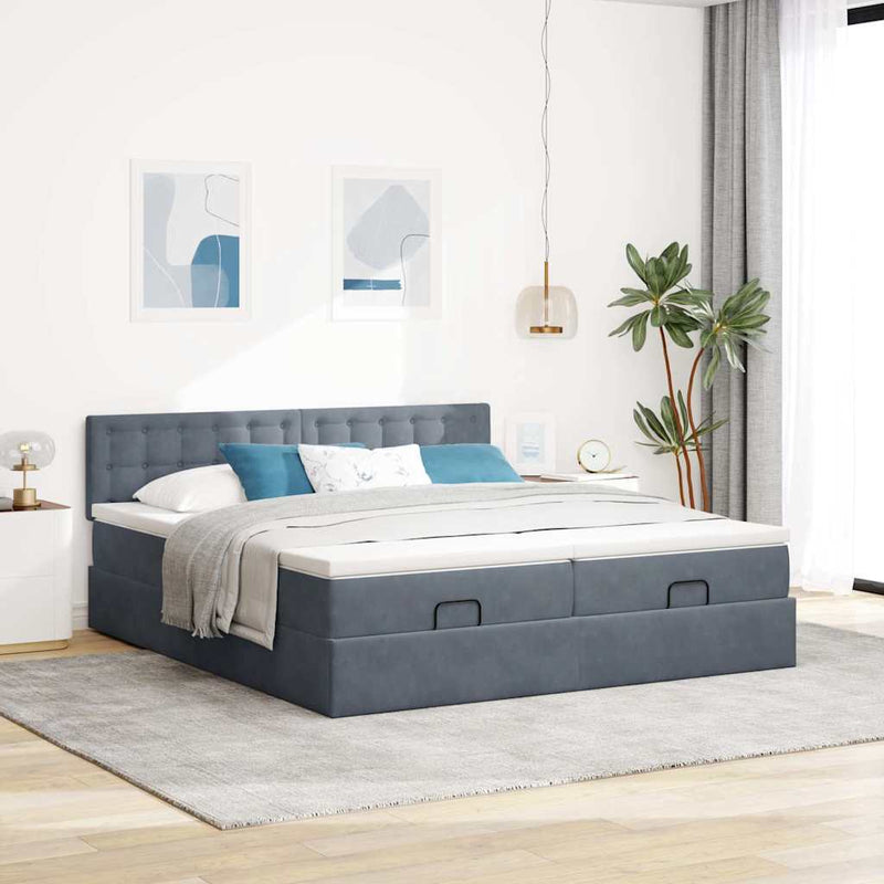 vidaXL Ottomán ágykeret matracokkal sötét szürke 160x200cm bársony