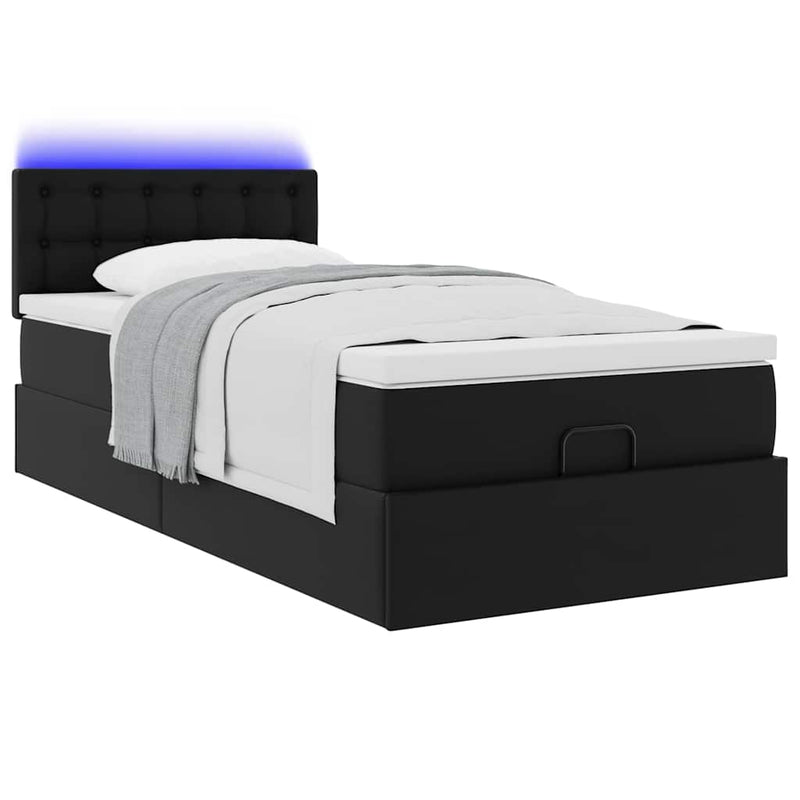 vidaXL Ottomán ágykeret matraccal fekete 80x200cm műbőrrel