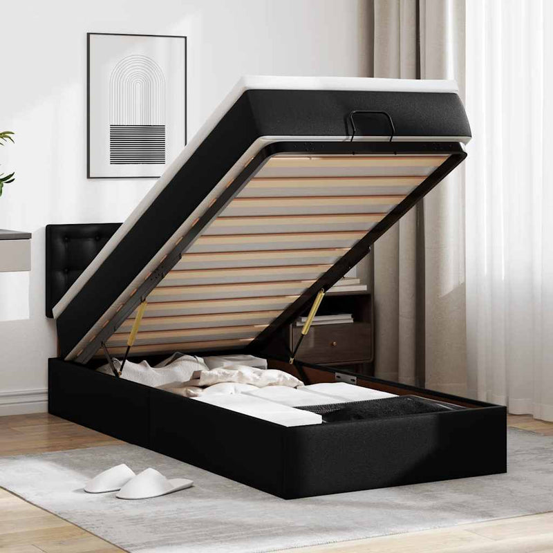 vidaXL Ottomán ágykeret matraccal fekete 80x200cm műbőrrel