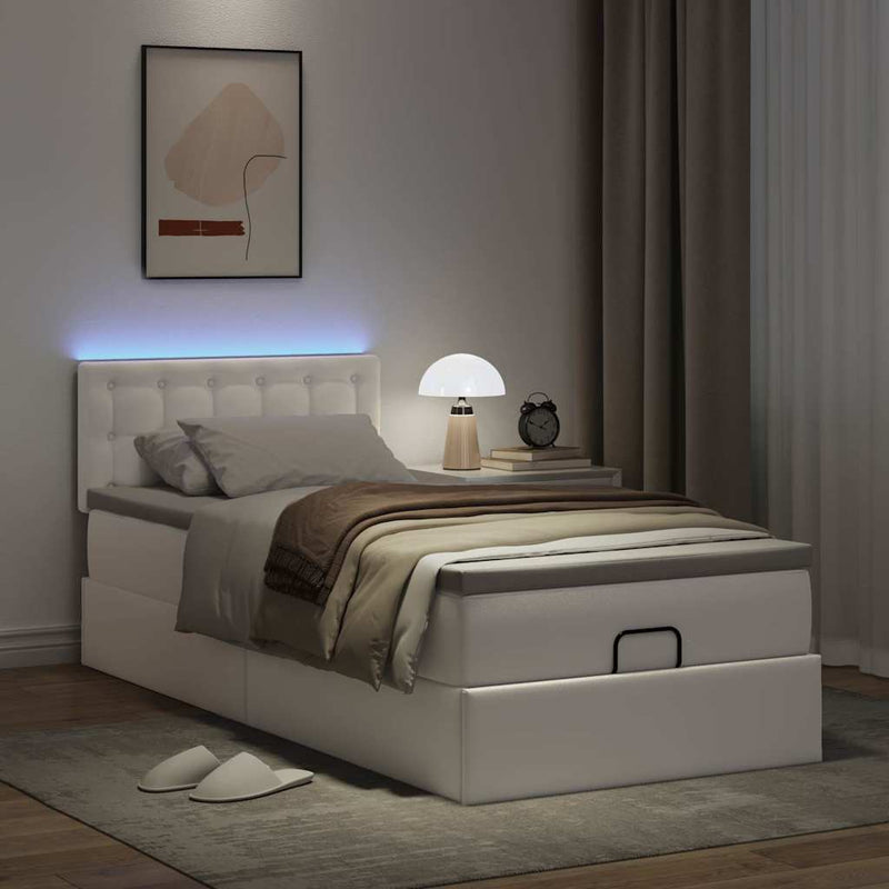 vidaXL Ottomán ágykeret matraccal tiszta fehér 90x190cm műbőrrel