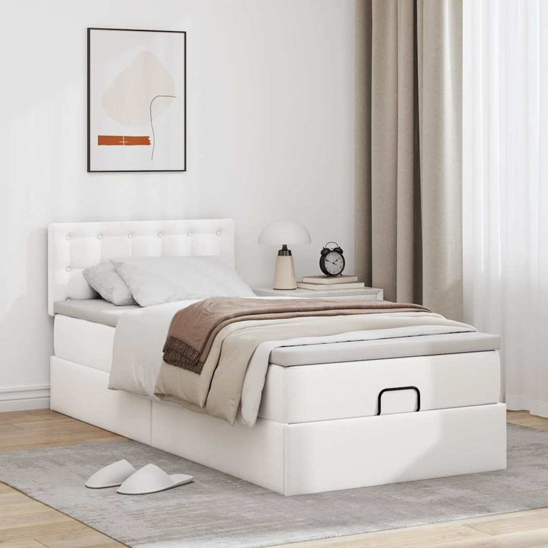 vidaXL Ottomán ágykeret matraccal tiszta fehér 90x190cm műbőrrel