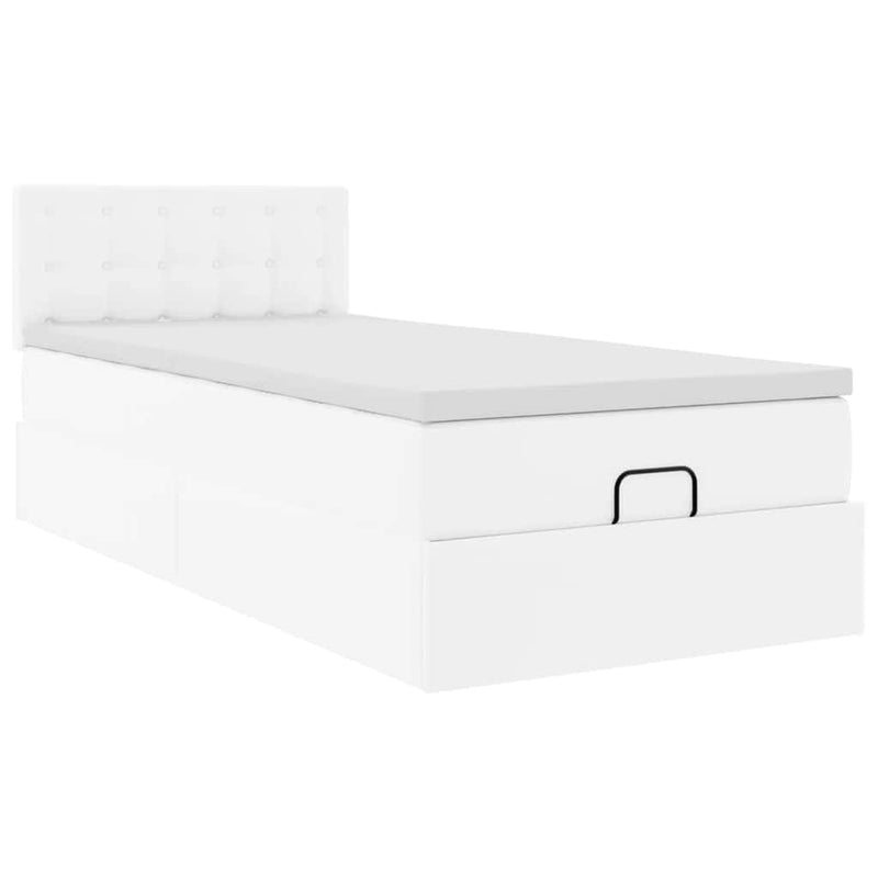 vidaXL Ottomán ágykeret matraccal tiszta fehér 90x190cm műbőrrel