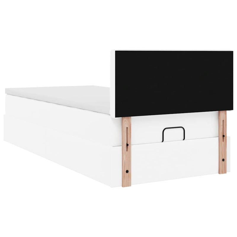 vidaXL Ottomán ágykeret matraccal tiszta fehér 90x190cm műbőrrel