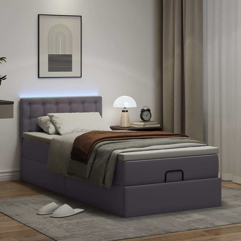vidaXL Ottomán ágykeret matraccal Szürke 90x190cm műbőrrel