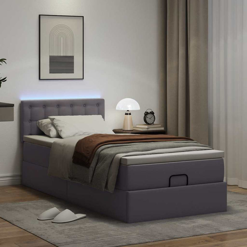 vidaXL Ottomán ágykeret matraccal Szürke 90x200cm műbőrrel