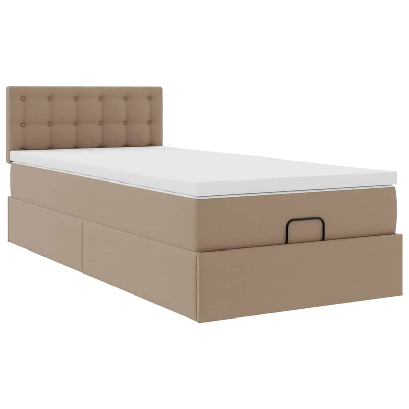 vidaXL Ottomán ágykeret matraccal cappuccino 100x200cm műbőrrel