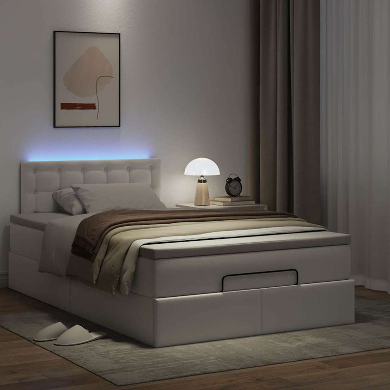 vidaXL tiszta fehér műbőr ottomán ágy matracokkal & LED-ek 120x190 cm