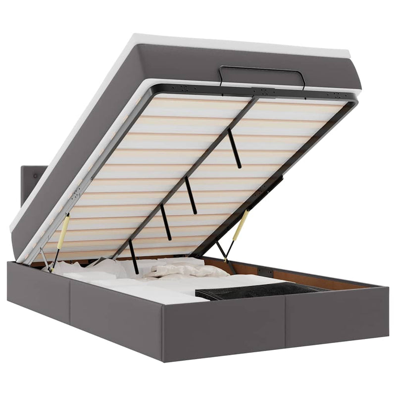 vidaXL szürke műbőr ottomán ágy matracokkal & LED-ek 120x190 cm